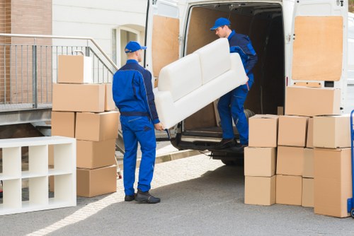 Residential packing boxes organized for a Richmond house move