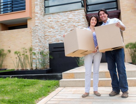 Packed boxes and furniture prepared for removal services in Richmond